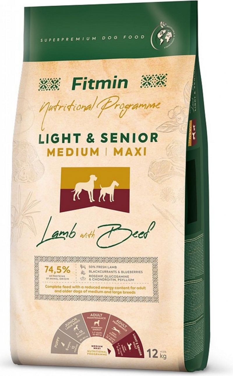 Fitmin Light Senior Medium Maxi Lamb & Beef - 12 kg